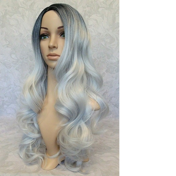 Long Wavy Silver Dark Ombre Heat Resistant Wig main image 5